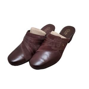 Clarks Bendables New Mocha Brown Leather Slip On Platform Mule Shoes, Womens 9.5